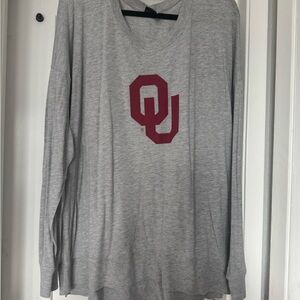 Gray Long Sleeve Women's Top with Red Logo